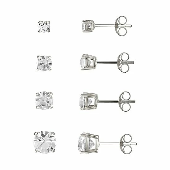 Brilliance 4-Pair Crystal Stud Earring Set In Ornament Gift Box Silver Tone Clear 4 Brilliance 4-Pair Crystal Stud Earring Set In Ornament Gift Box Silver Tone Clear - Image 2