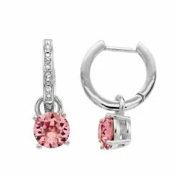 Brilliance Crystal Huggie Hoop Drop Earrings Silver Tone Pink -Brilliance Shop unnamed file 1042