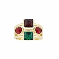 Brilliance Gold Tone Multicolor Crystal Cocktail Ring
