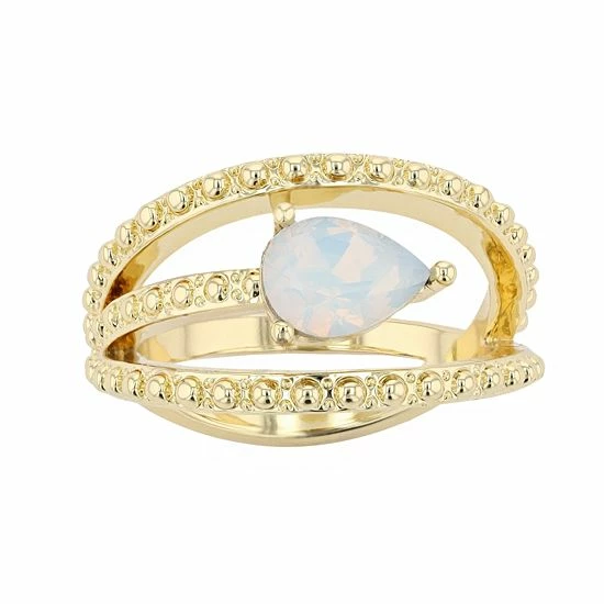 Brilliance Simulated White Opal Crystal East West Teardrop Ring 3 Brilliance Simulated White Opal Crystal East West Teardrop Ring