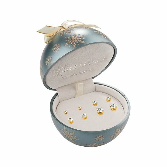 Brilliance 4-Pair Crystal Stud Earring Set In Ornament Gift Box Silver Tone Clear 7 Brilliance 4-Pair Crystal Stud Earring Set In Ornament Gift Box Silver Tone Clear - Image 5