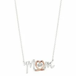 Brilliance Two-Tone "Mom" Heart Crystal Necklace
