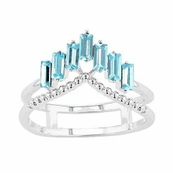 Brilliance Aqua Crystal & Silver Tone Chevron Baguette Ring