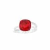 Brilliance Silver Tone Red Crystal Cushion Ring