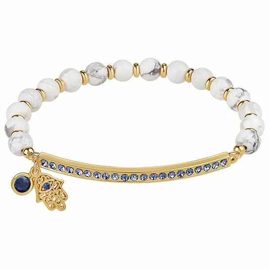 Brilliance Crystal Hamsa Charm & Howlite Beaded Stretch Bracelet 3 Brilliance Crystal Hamsa Charm & Howlite Beaded Stretch Bracelet