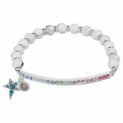 Brilliance Howlite Beaded Crystal Star Charm Stretch Bracelet