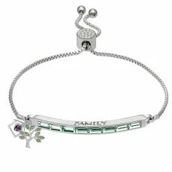 Brilliance Fine Silver Plated Green Crystal Baguette "FAMILY" Adjustable Bracelet