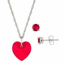 Brilliance Fine Silver-Plated Crystal Heart Pendant & Stud Earring Set Silver Tone Red -Brilliance Shop unnamed file 1121