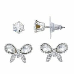 Brilliance Silver Tone Butterfly & Crystal Stud Duo Earring Set