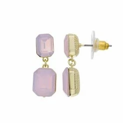 Brilliance Gold Tone Simulated Rosewater Opal Crystal Double Cushion Drop Earrings