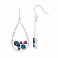 Brilliance Silver Tone Multiolored Crystal Berry Cluster Earrings