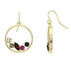 Brilliance Gold Tone Open Circle Multicolor Crystal Drop Earrings