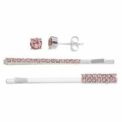 Brilliance Crystal Hair Pin & Stud Earring Set Silver Tone Blue -Brilliance Shop unnamed file 1259