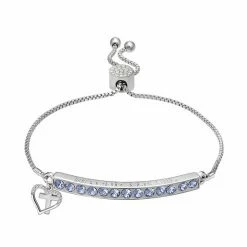Brilliance Crystal Heart & Cross Bar Adjustable Bracelet Silver Tone Blue
