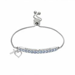 Brilliance Crystal Heart & Cross Bar Adjustable Bracelet Silver Tone Blue -Brilliance Shop unnamed file 148