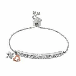 Brilliance "Family" Crystal Bar Tree & Heart Charm Bolo Bracelet
