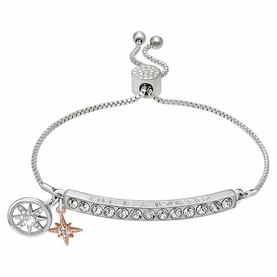 Brilliance "Life Is A Journey" Adjustable Bracelet Two Tone Rose Clear 3 Brilliance "Life Is A Journey" Adjustable Bracelet Two Tone Rose Clear