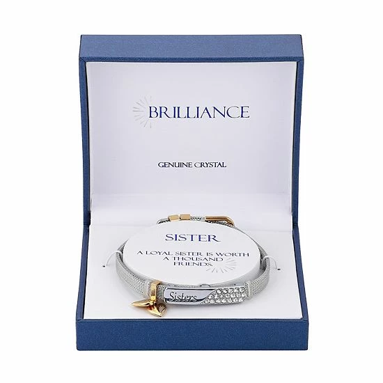 Brilliance Two-Tone "Sisters" Bar Bracelet With Crystal Accents 4 Brilliance Two-Tone "Sisters" Bar Bracelet With Crystal Accents - Image 2