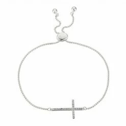 Brilliance Crystal Sideways Cross Bolo Bracelet Silver Tone -Brilliance Shop unnamed file 214