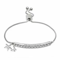 Brilliance Shop 21 Brilliance "Beautiful" Crystal Bar Flower & Butterfly Charm Bolo Bracelet