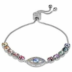 Brilliance Fine Silver Plated Multicolor Crystal Evil Eye Adjustable Bracelet