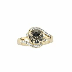 Brilliance Gold Tone Black & White Crystal Halo Ring