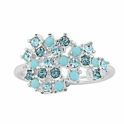 Brilliance Silver Tone Blue Crystal Cluster Ring