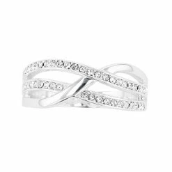 Brilliance Silver Tone Crystal Double X Ring