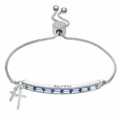 Brilliance Crystal & Sapphire "FAITH" Adjustable Bracelet With Cross Charms