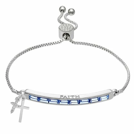 Brilliance Crystal & Sapphire "FAITH" Adjustable Bracelet With Cross Charms 3 Brilliance Crystal & Sapphire "FAITH" Adjustable Bracelet With Cross Charms