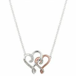Brilliance Two-Tone Double Heart Necklace With Crystal Accents