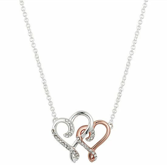 Brilliance Two-Tone Double Heart Necklace With Crystal Accents 3 Brilliance Two-Tone Double Heart Necklace With Crystal Accents