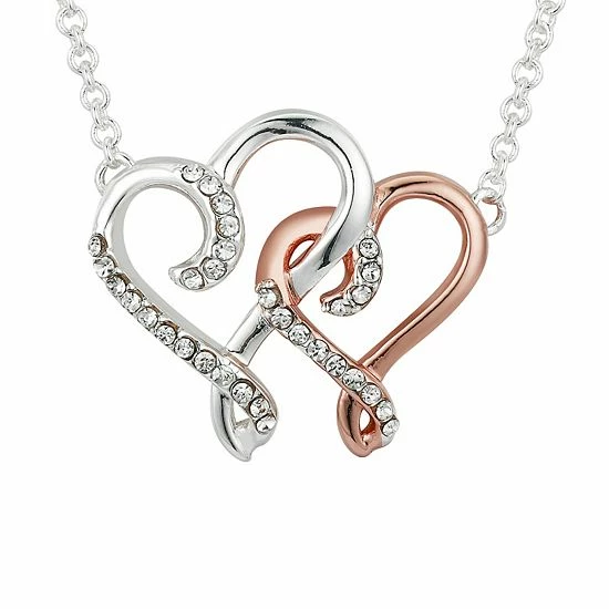 Brilliance Two-Tone Double Heart Necklace With Crystal Accents 4 Brilliance Two-Tone Double Heart Necklace With Crystal Accents - Image 2