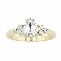 Brilliance Vintage Rose & White Crystal Teardrop Ring Gold Tone Clear -Brilliance Shop unnamed file 289
