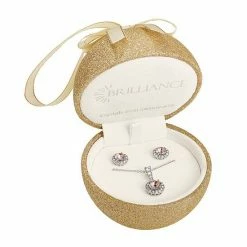 Brilliance Crystal Necklace & Earring Set In Ornament Gift Box Silver Tone Pink -Brilliance Shop unnamed file 3