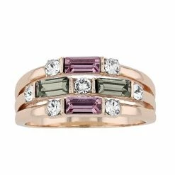 Brilliance Multi-Row Crystal Baguette Ring Gold Tone Purle Multi