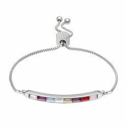 Brilliance Rainbow Crystal Bar Bracelet Silvertone Peach Multi