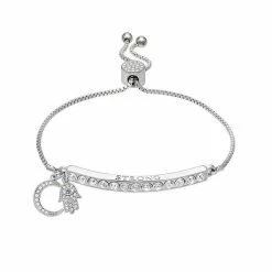 Brilliance Crystal "Strong" Adjustable Bracelet With Half Moon Charm