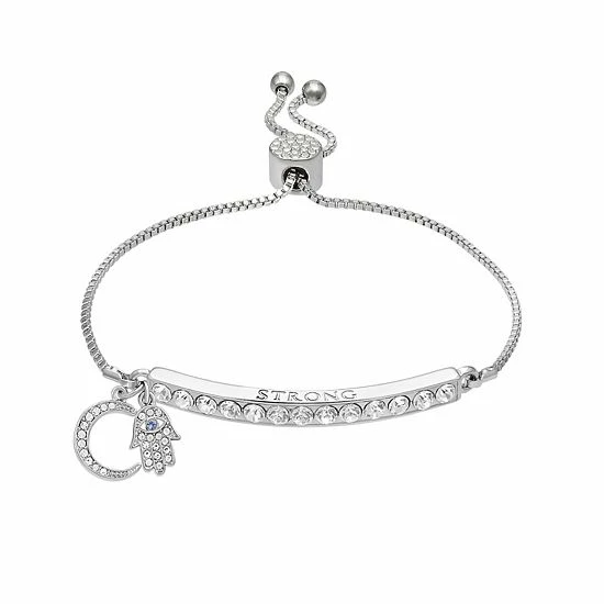 Brilliance Crystal "Strong" Adjustable Bracelet With Half Moon Charm 3 Brilliance Crystal "Strong" Adjustable Bracelet With Half Moon Charm