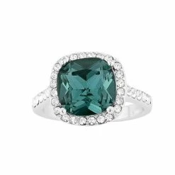 Brilliance Denim Blue Crystal Cushion Halo Ring