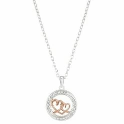 Brilliance Two-Tone "Always Sisters Forever Friends" Crystal Double Heart Round Necklace