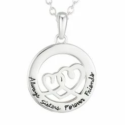 Brilliance Two-Tone "Always Sisters Forever Friends" Crystal Double Heart Round Necklace -Brilliance Shop unnamed file 359