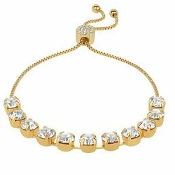 Brilliance Crystal Row Adjustable Bracelet Gold Tone Yellow