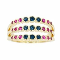 Brilliance Gold Tone Multicolor Crystal 3-Row Ring