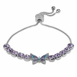 Brilliance Fine Silver Plated Violet & Aqua Crystal Butterfly Bracelet