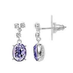 Brilliance Oval Linear Drop Crystal Earrings Silver Tone Purple -Brilliance Shop unnamed file 431