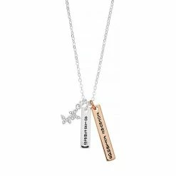 Brilliance Two-Tone "Sisters" & "Forever Friends" Crystal Butterfly Bar Pendant Necklace