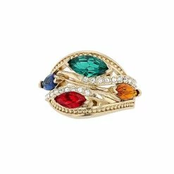Brilliance Gold Tone Multicolor Crystal Cocktail Ring