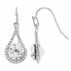 Brilliance Crystal Drop Earrings Silver Tone Violet