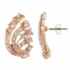 Brilliance Crystal Leaf Stud Earrings Silver Tone